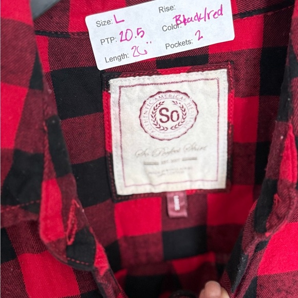 S.O. Red and Black Plaid Button-Up Shirt, Size L - Picture 2 of 7